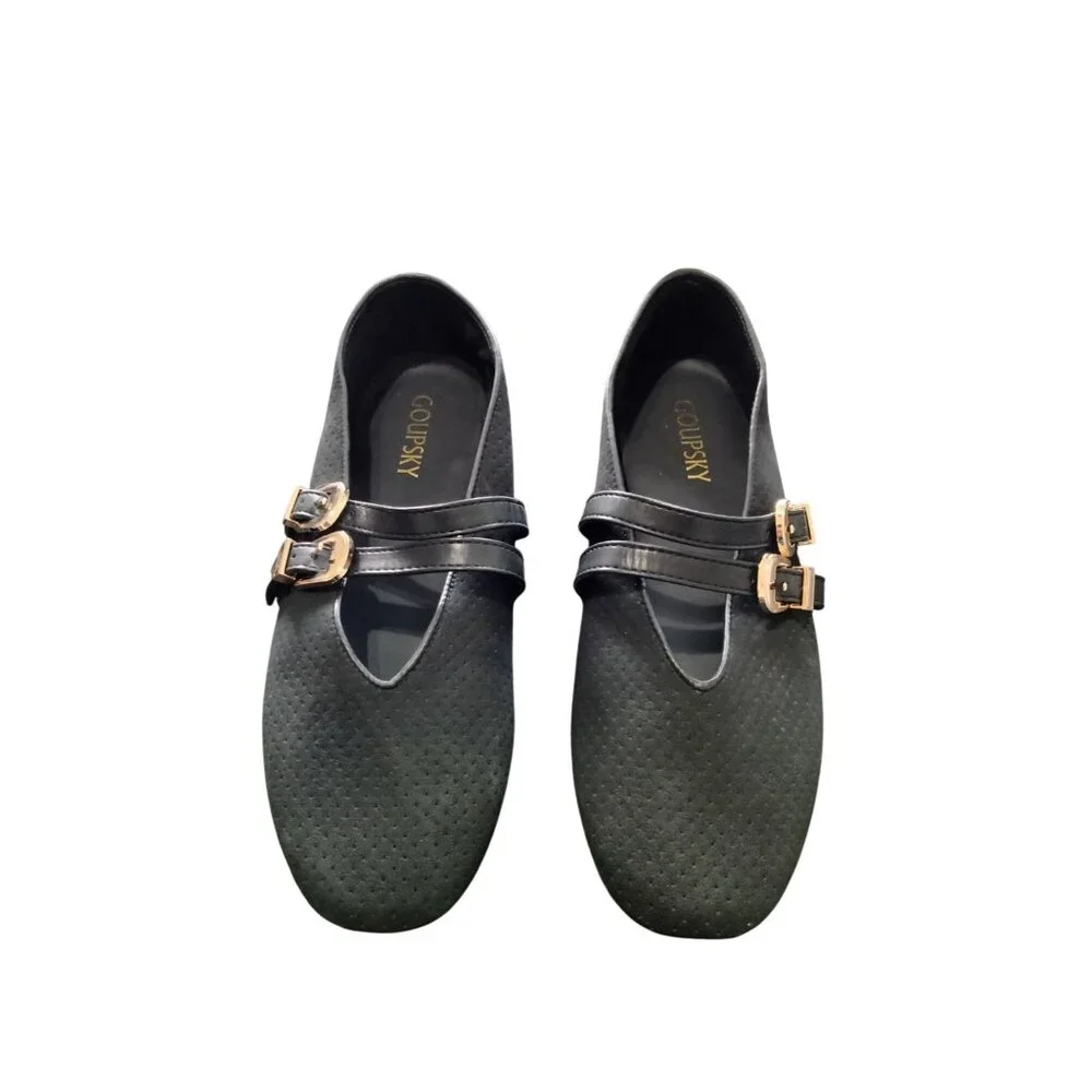 Goupsky Size 10 Ballet Flats Womens Black Suede Mesh Buckle Soft Adjustable - Picture 4 of 11
